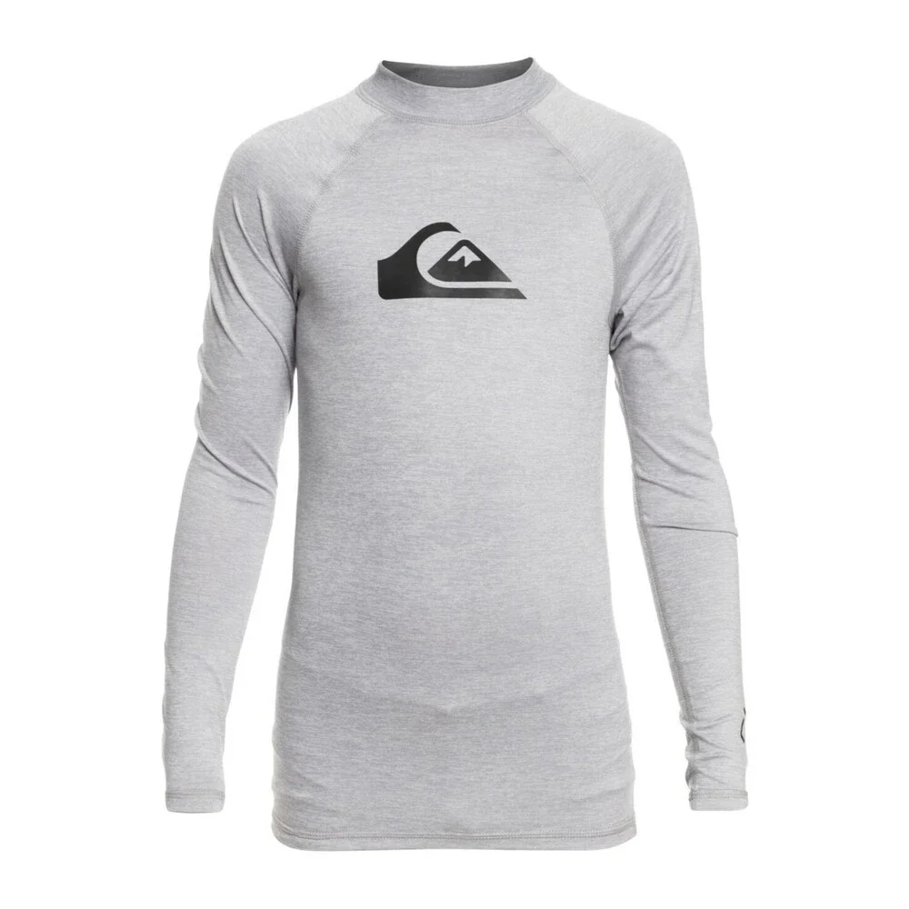 Quiksilver All Time Surf Shirt Boys M Gray Stretch Raglan Sleeve Swimwear SRT287